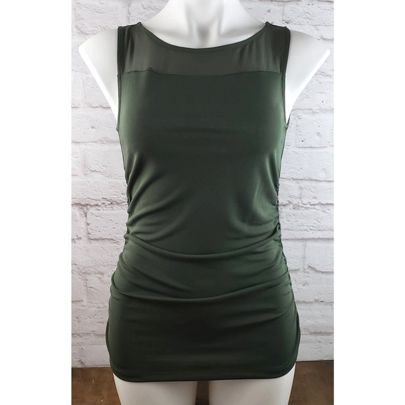 Ann Taylor Petite Sleeveless Ruched Sides Top ~ Dark Green ~ XS / Extra Small - Picture 1 of 10